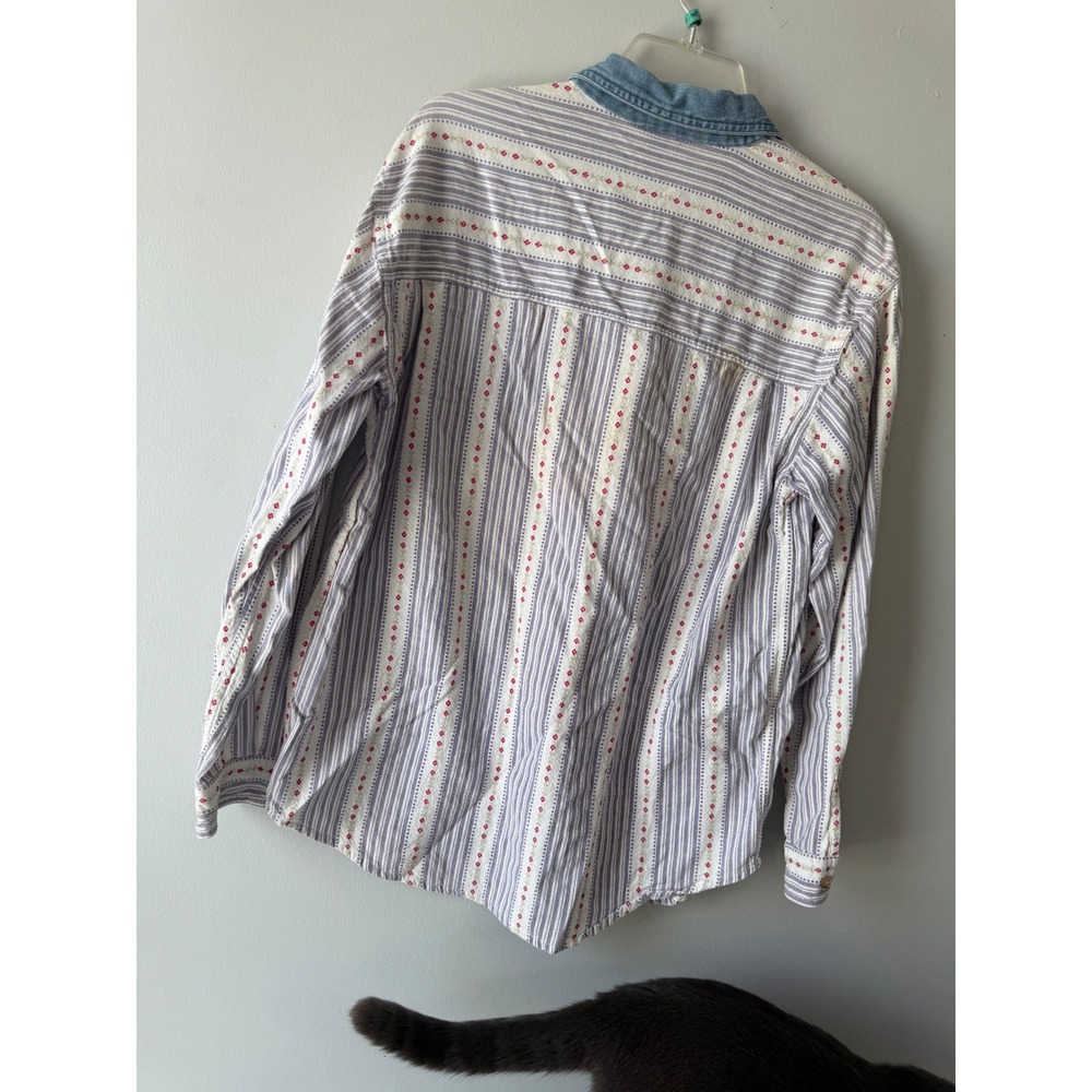 Kiko-mo Vintage 100% Cotton Button Down Shirt Striped Floral Denim Collar Small - Picture 6 of 7